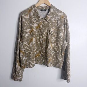 Du Jour Linen Rayon Safari Giraffe Print Cropped Shacket Jungle Animal Jacket XL